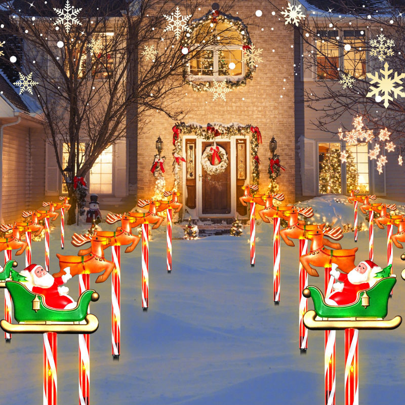 Zeki Shoggy 2 Set Of 10 Christmas Decorations Elk Santa Claus Solar Christmas Lights Outdoor Waterproof With 8 LED Modes Glow Candy Lights Santa Garden Stakes For Christmas Outdoor Garden Lawn Pathway